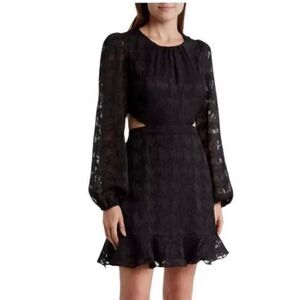 NEW astr the label long sleeve floral mini dress black